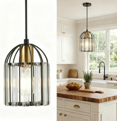 Lámpara colgante cocina isla 5pulg pantalla vidrio prisma ajustable