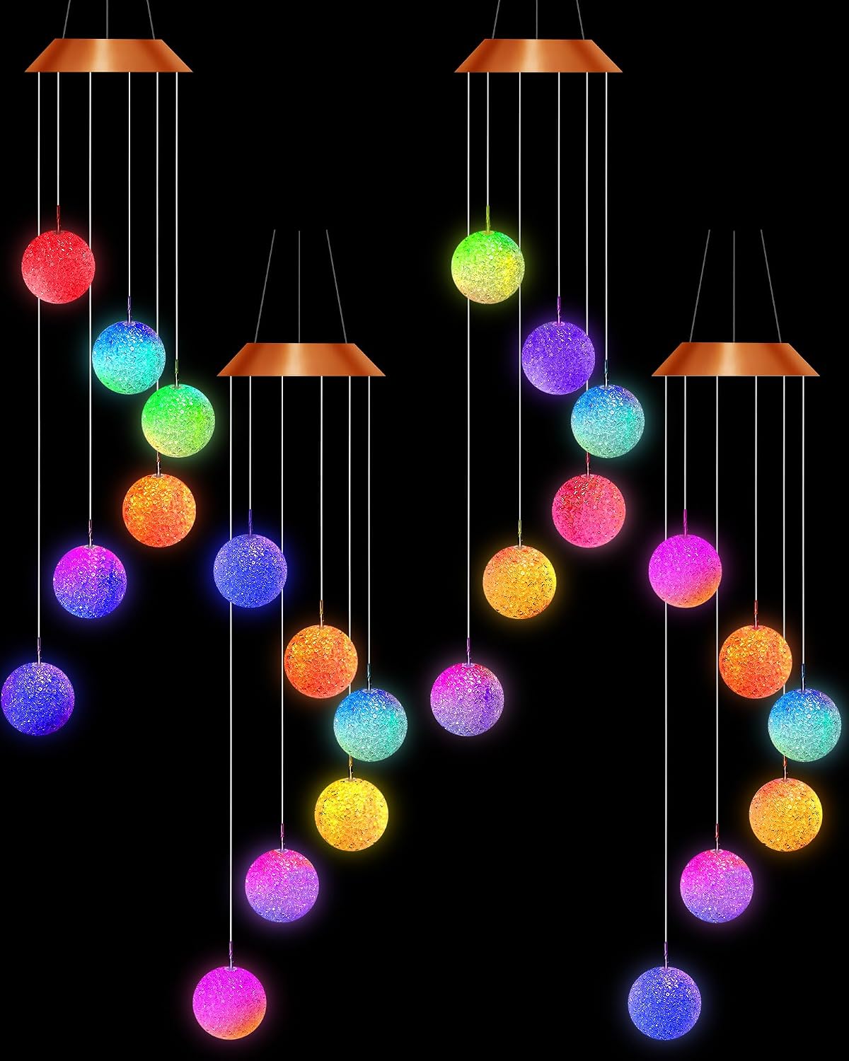 4 Carillones Viento Solares LED Cambian Color Jardín