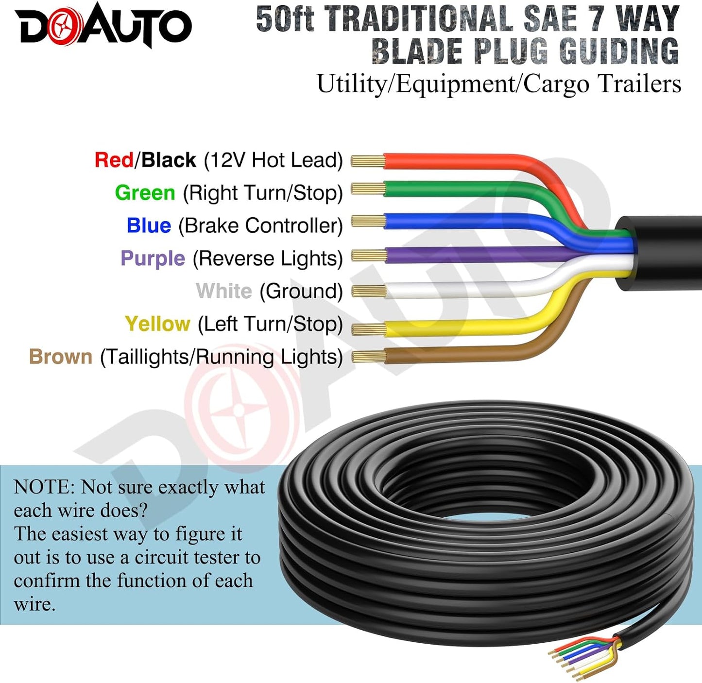 Cable enganche remolque 50pies 14-10AWG 7 vías conector