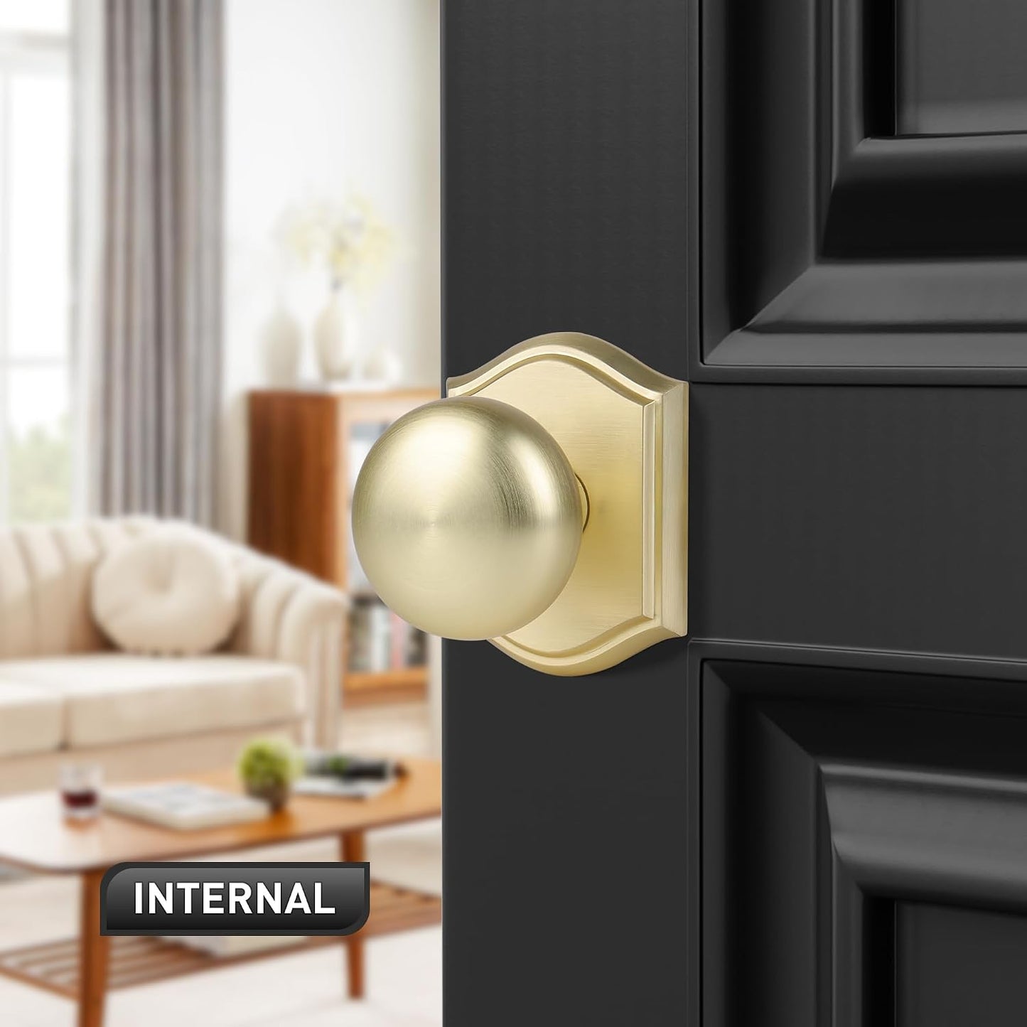 Perillas puerta interior dummy decorativa latón satinado set 2