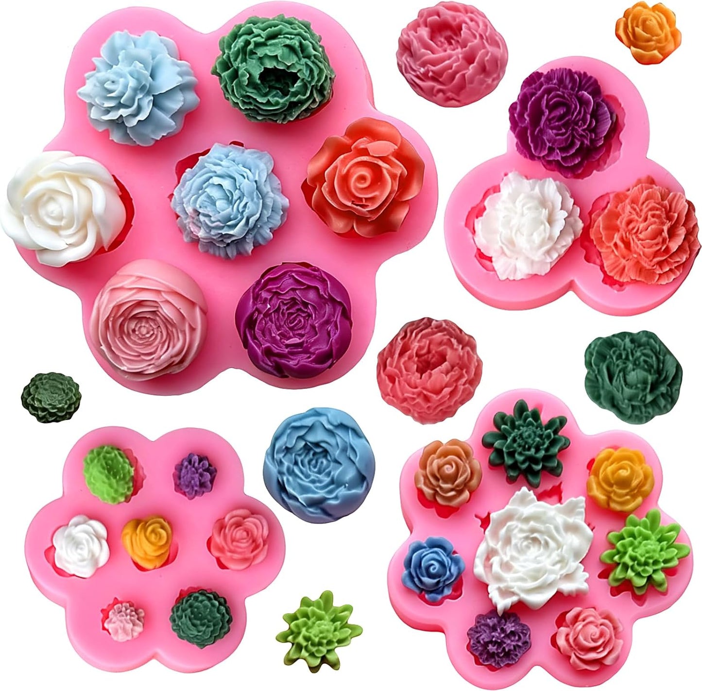 5 Moldes Silicona Flores Decoración Pastel Rosa
