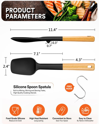 Espátula silicona mate antiadherente mango madera negro