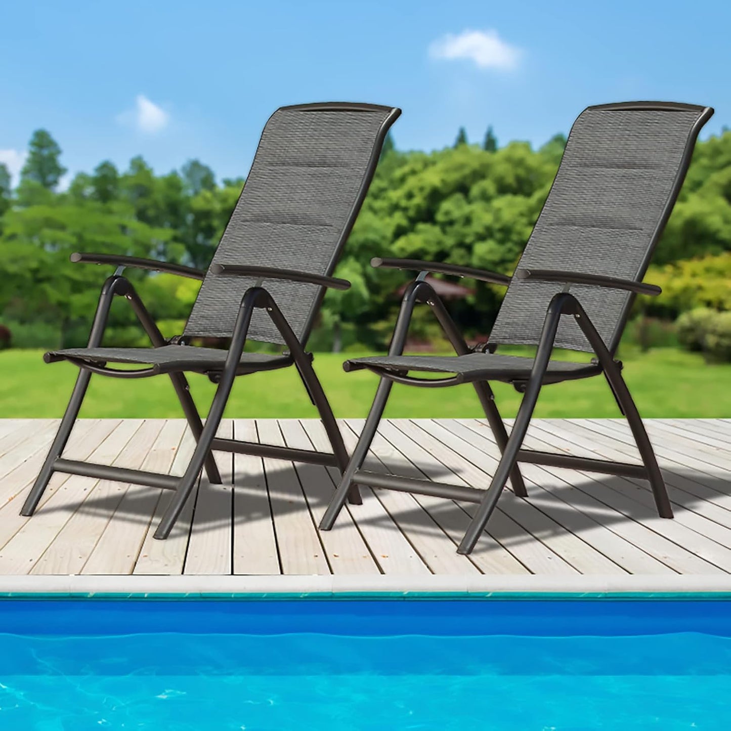 2 Sillas Plegables Reclinables Exteriores con Reposabrazos