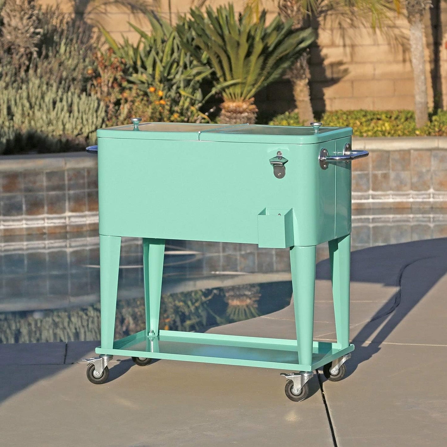 Carro hielo retro 80qt con estante abridor botellas
