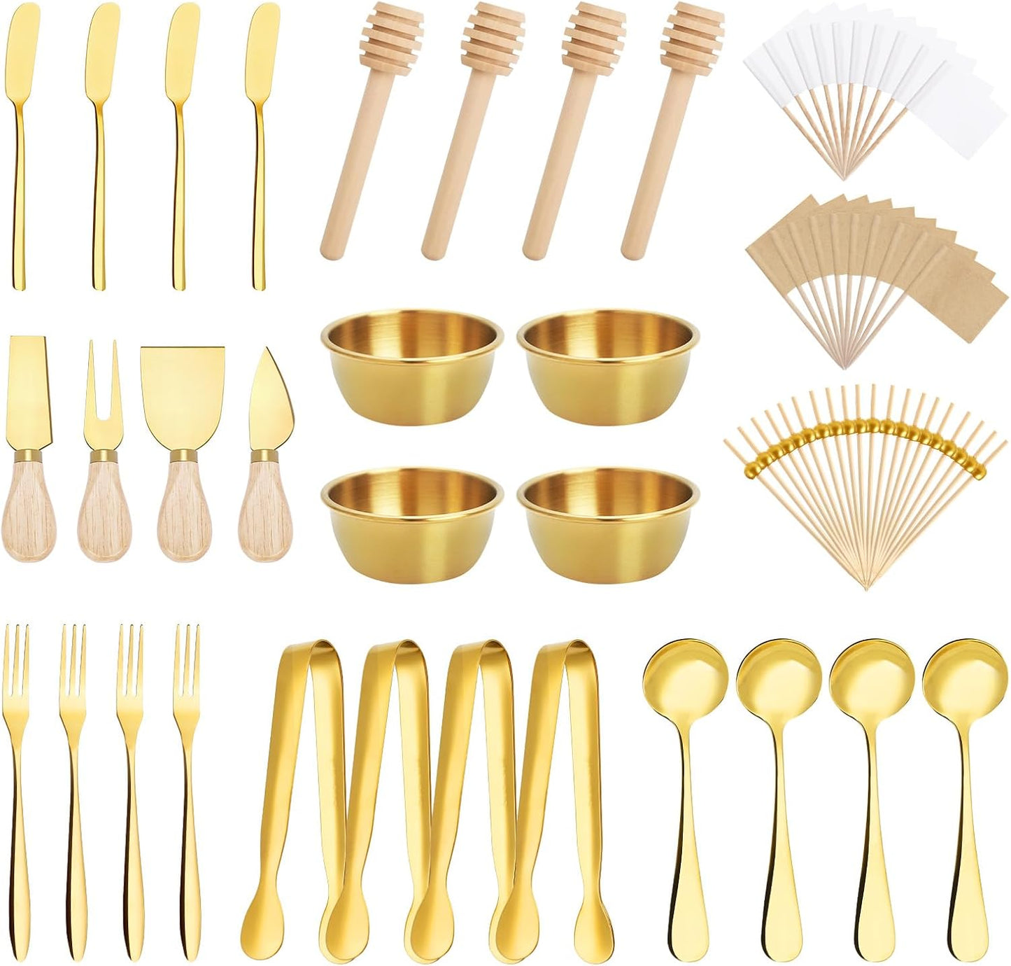 Set 98 Pzas Accesorios Tablero Charcutería Acero Inox Dorado