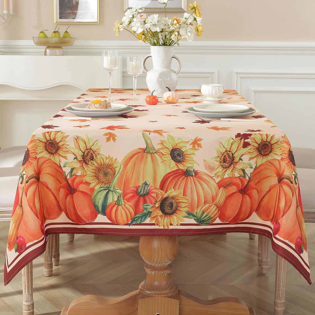 Mantel rectangular 60x120pulg patrón girasol y hojas