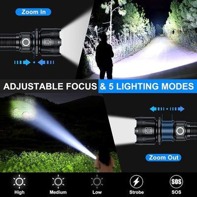 Linterna LED 1.800.000 lúmenes recargable IP67 zoomable