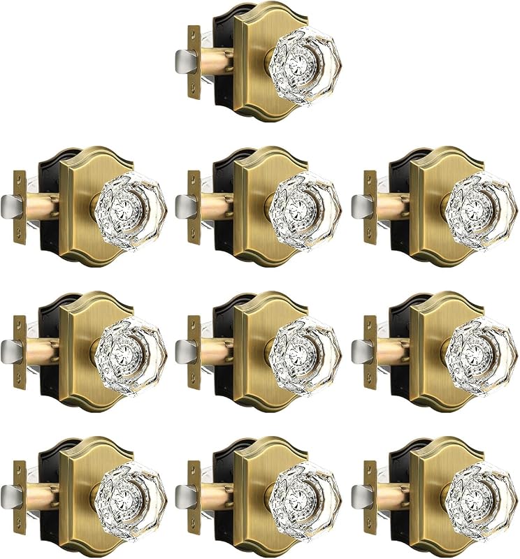 10 Pomos Puerta Latón Antiguo Cristal Transparente Sin Llave