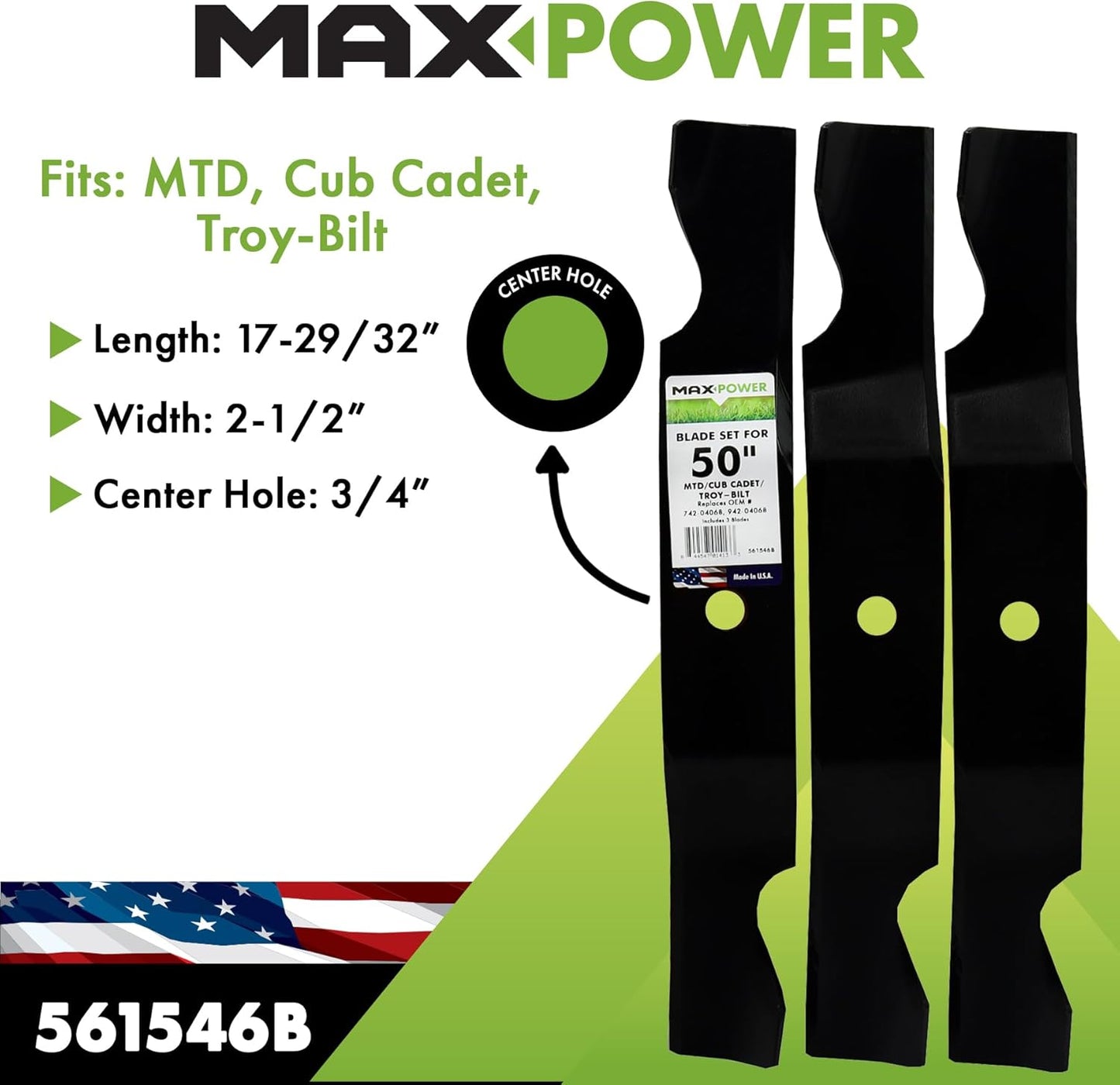 3 Cuchillas para Cortacéspedes 50pulg Negro