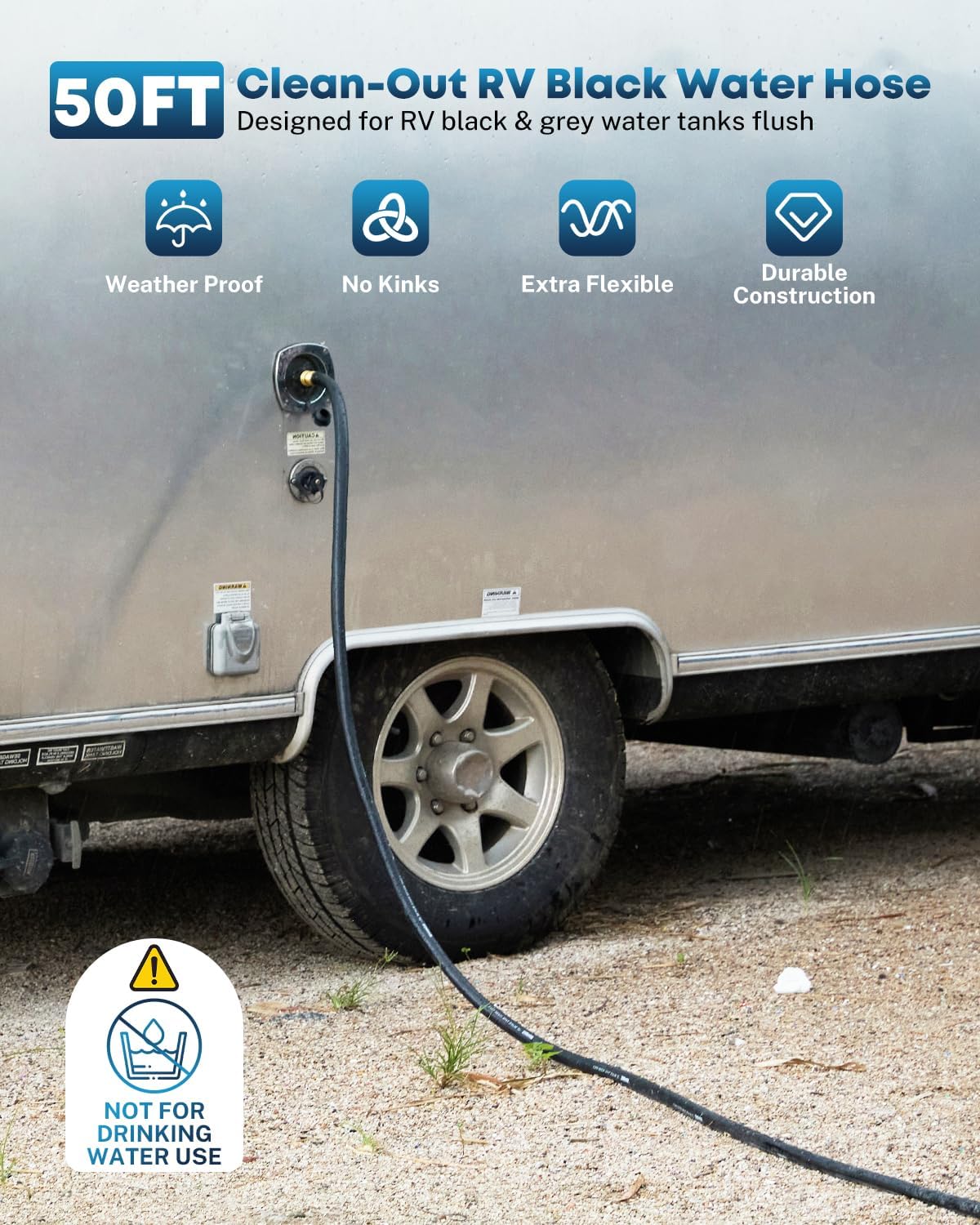 Manguera agua negra 50ft para camper 5/8" sin dobleces