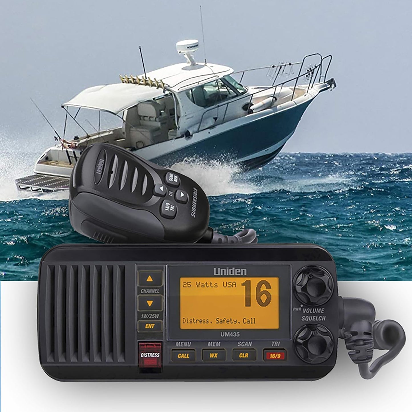 Radio VHF marino fijo UM435BK 1-25W IPX8 negro