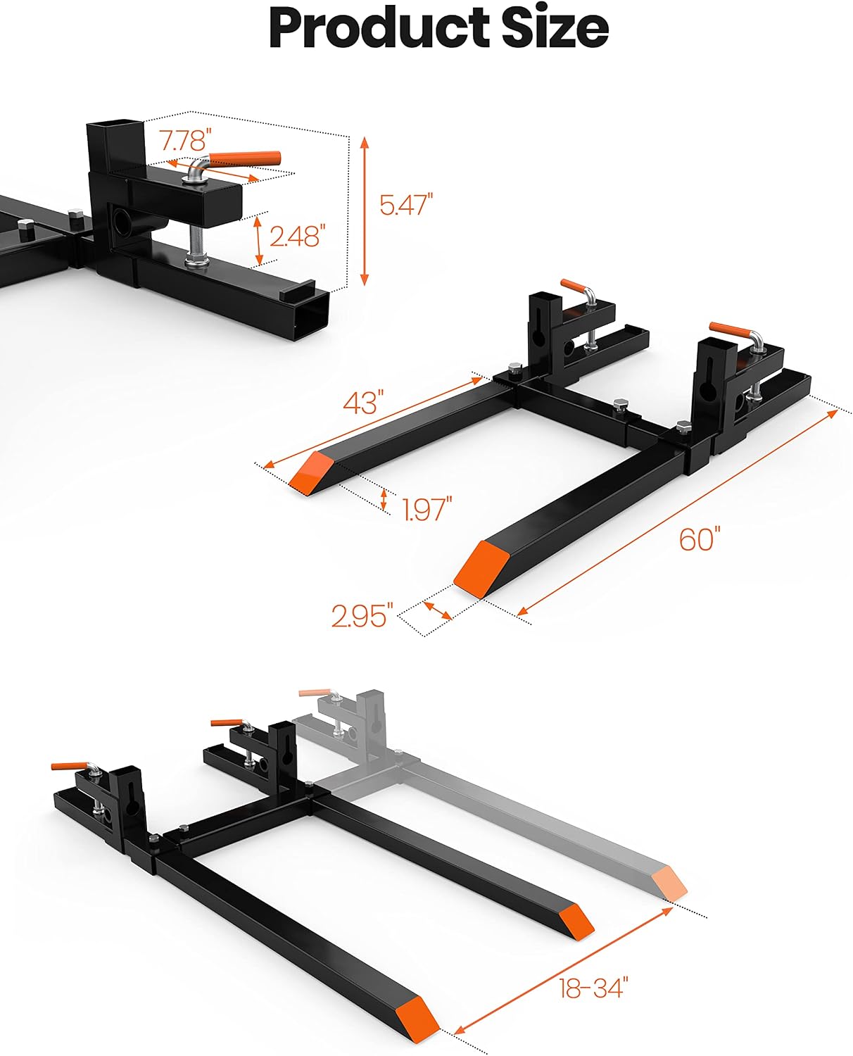 Abrazadera 60pulg cubo 2000lb barra ajustable tractores