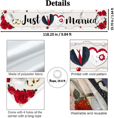 Cartel Just Married para boda patio interior exterior decoración