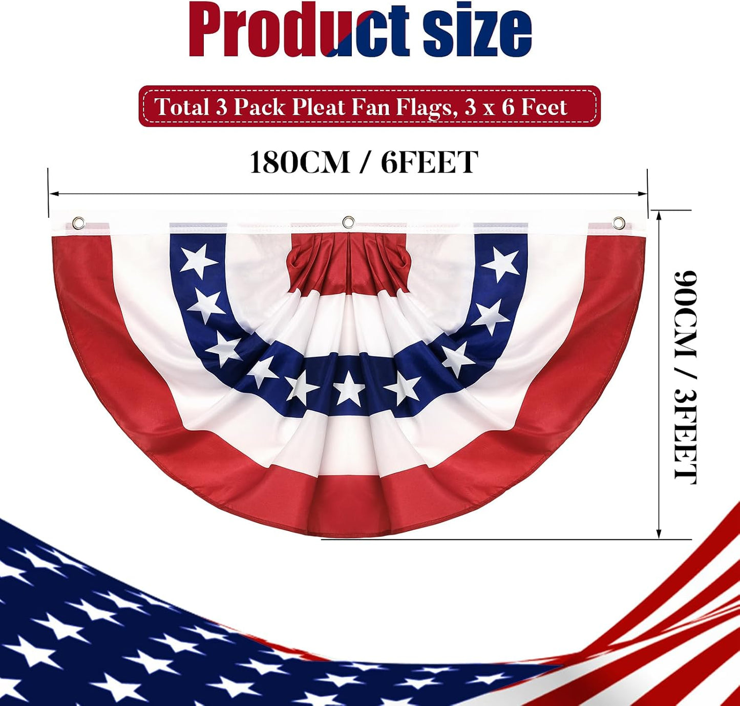 3 Banderines EE.UU. 3x6ft plisadas 4 de Julio con bridas