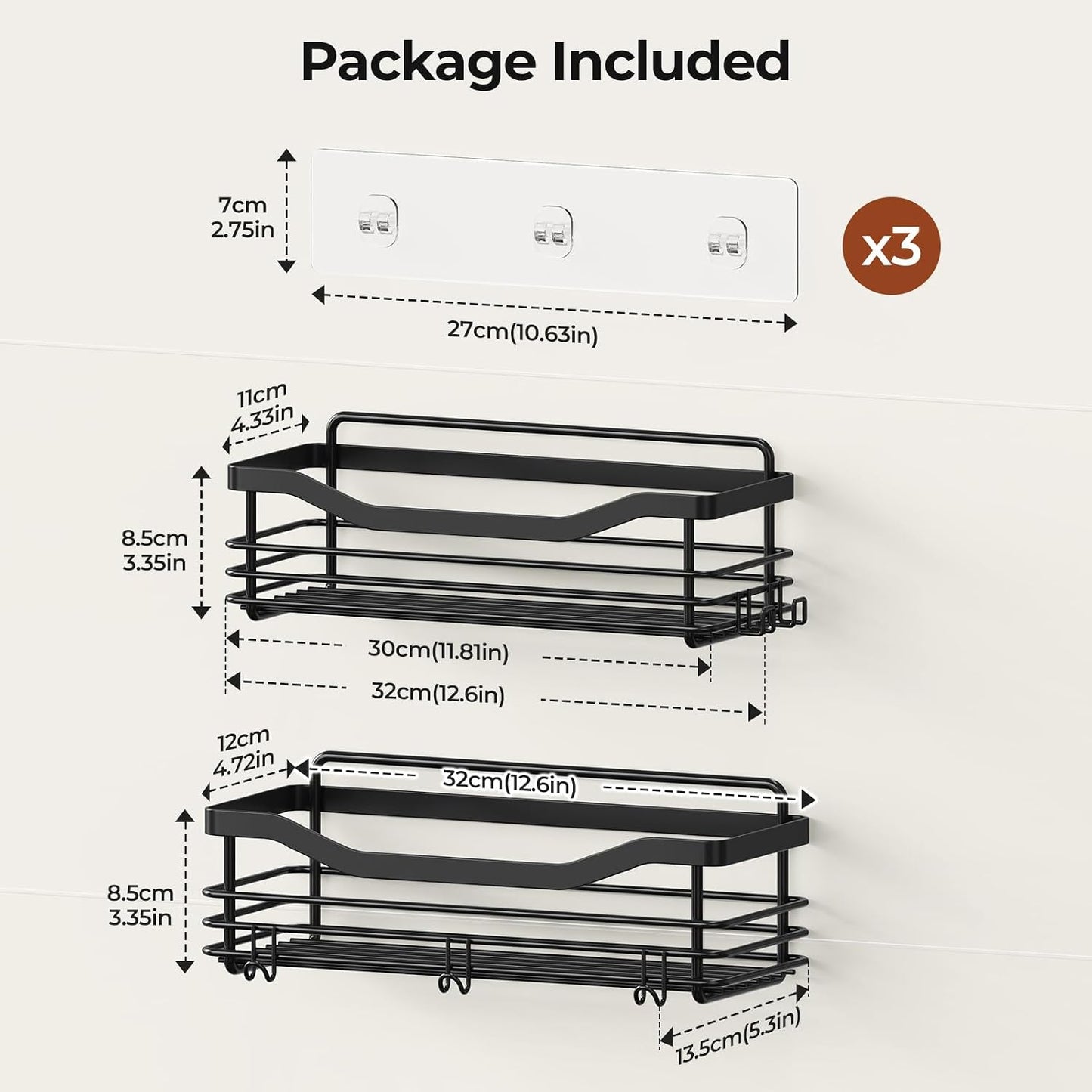 Estante adhesivo ducha 5 ganchos acero inox set 2
