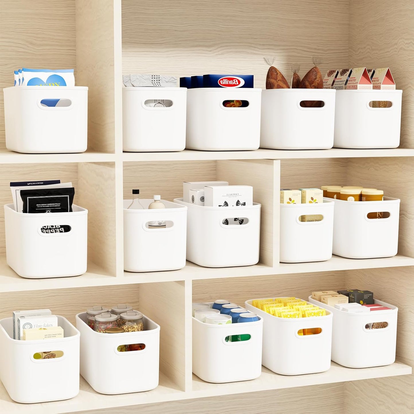 10 Cajas Almacenamiento Plástico Blanco con Asa