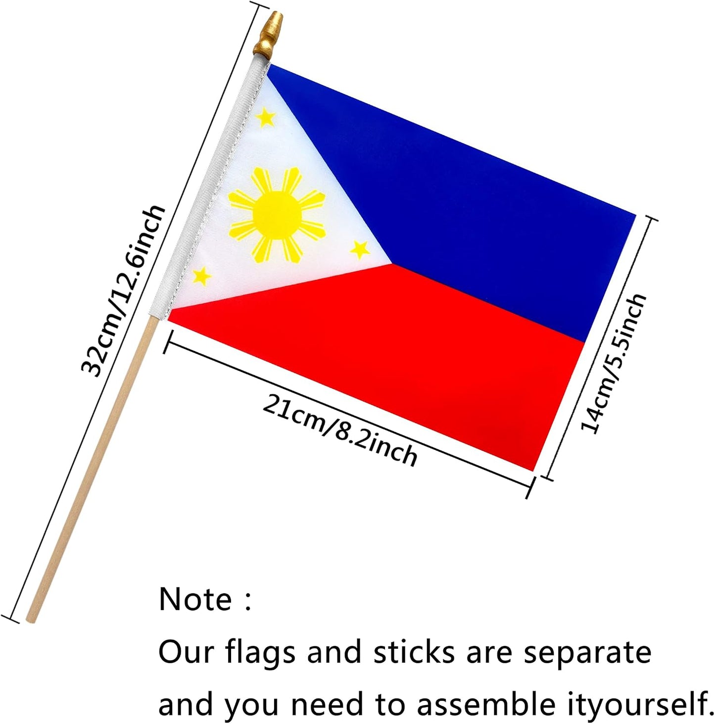 Banderas mano Filipinas 5x8pulg pack 12