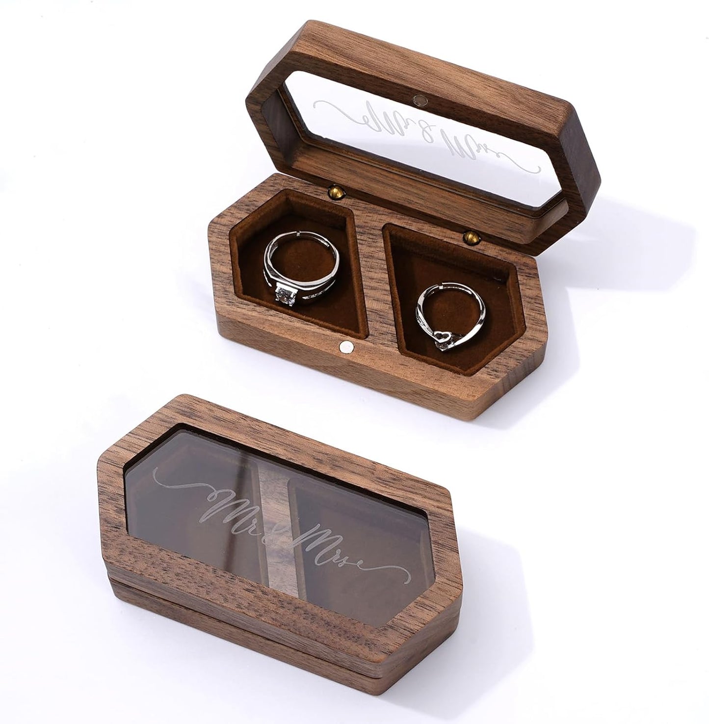 Caja madera anillos boda almacenamiento joyas rústica