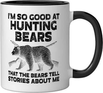 Taza cerámica Funny Bear cazador de osos negra/blanca