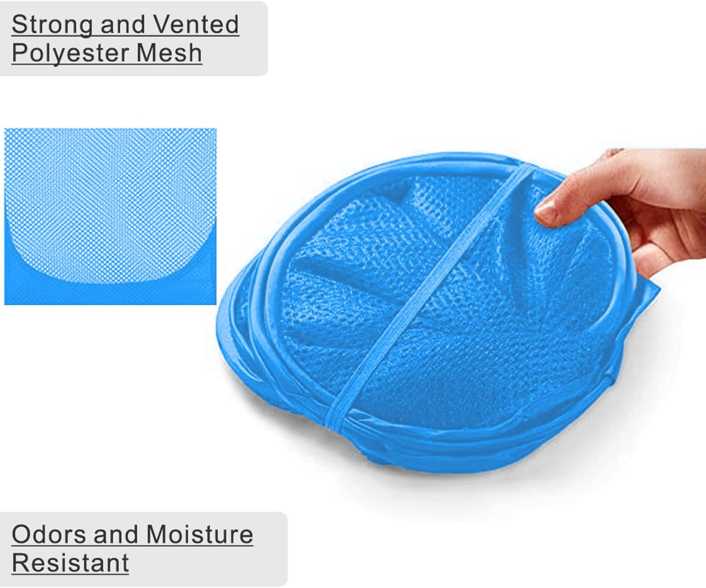 Cesta lavandería plegable malla fuerte con bolsillo azul