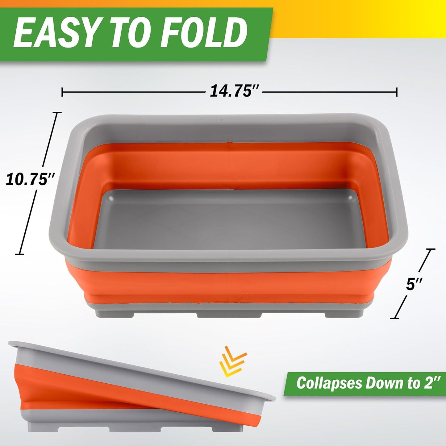 Set 2 Cubos Lavado Multiusos 7.27L Plegables Naranja