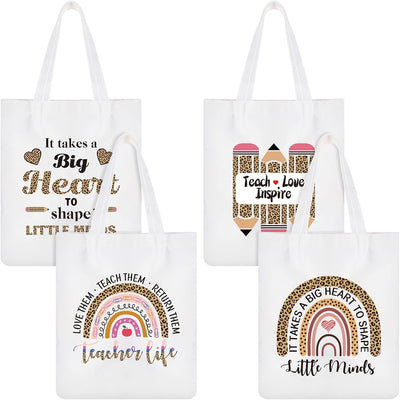 4 bolsas lona estampado leopardo para profesoras Navidad