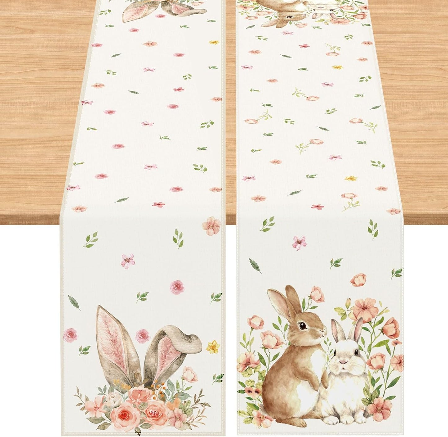 Camino de mesa de Pascua 13 x 72 pulgadas con conejo y flores