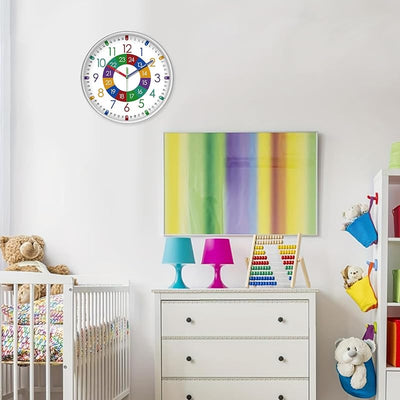Reloj de enseñanza para niños 8pulg sin tictac colorido