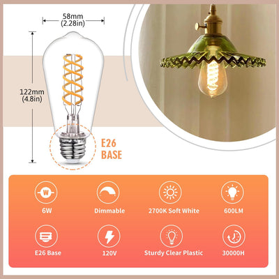 Bombilla LED Edison vintage 6W 2700K base E26 luz blanca cálida