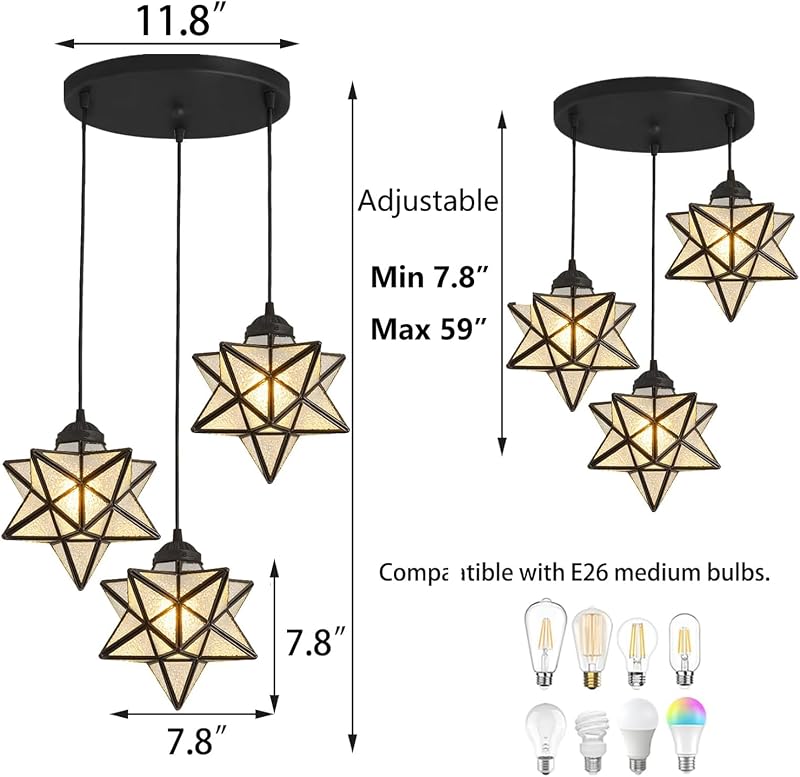 Lámpara araña rústica colgantes cristal estrella negro
