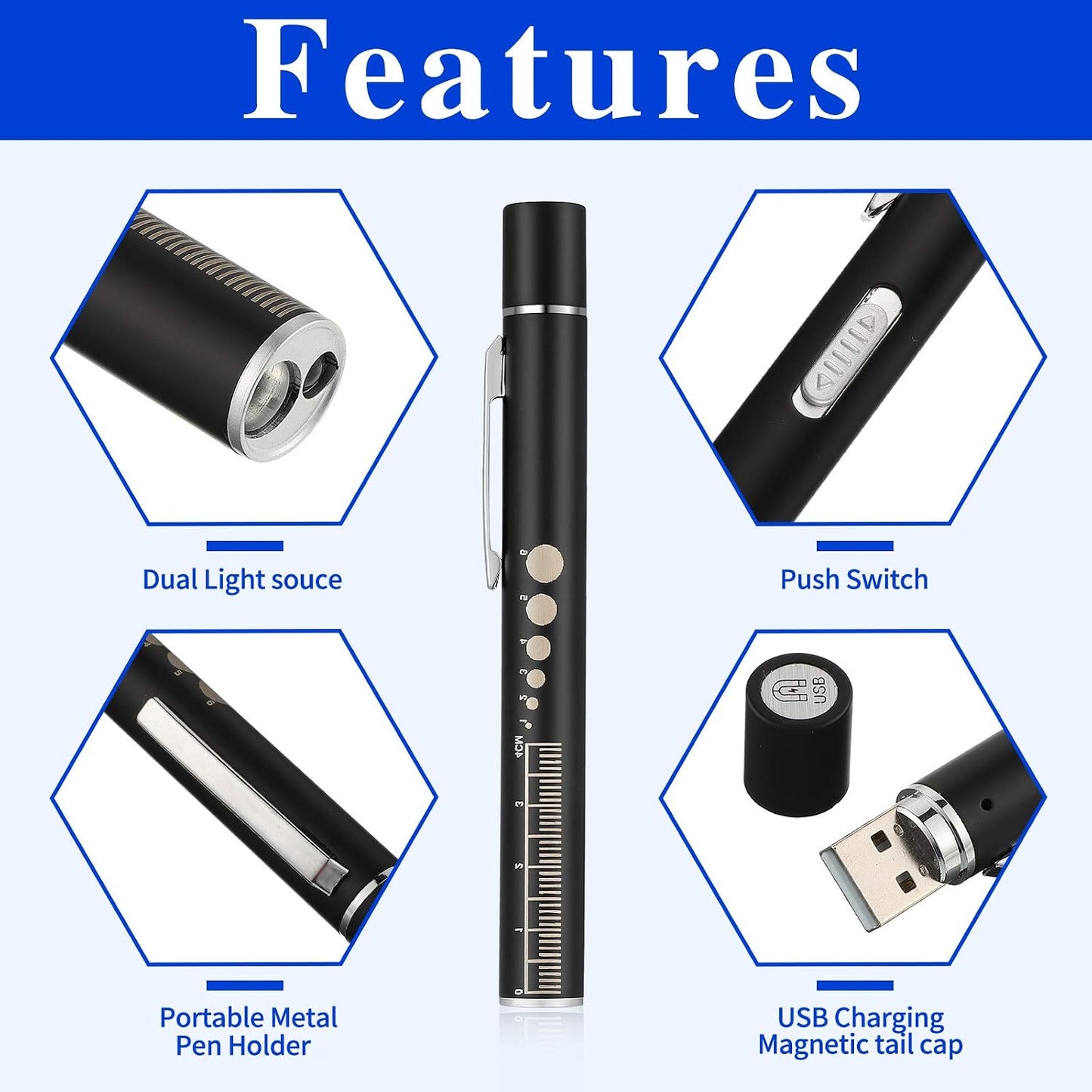 Luz LED recargable 2 USB negro 2 Pzas