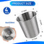 4 Pzas Vasos Acero Inox 8oz Apilables para Niños Bar Hogar