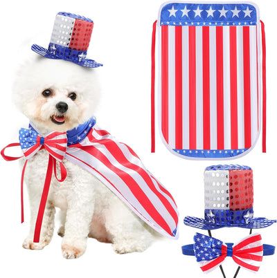 Set 3 Pzas Disfraz Perro 4 de Julio Collar Bandera Capa