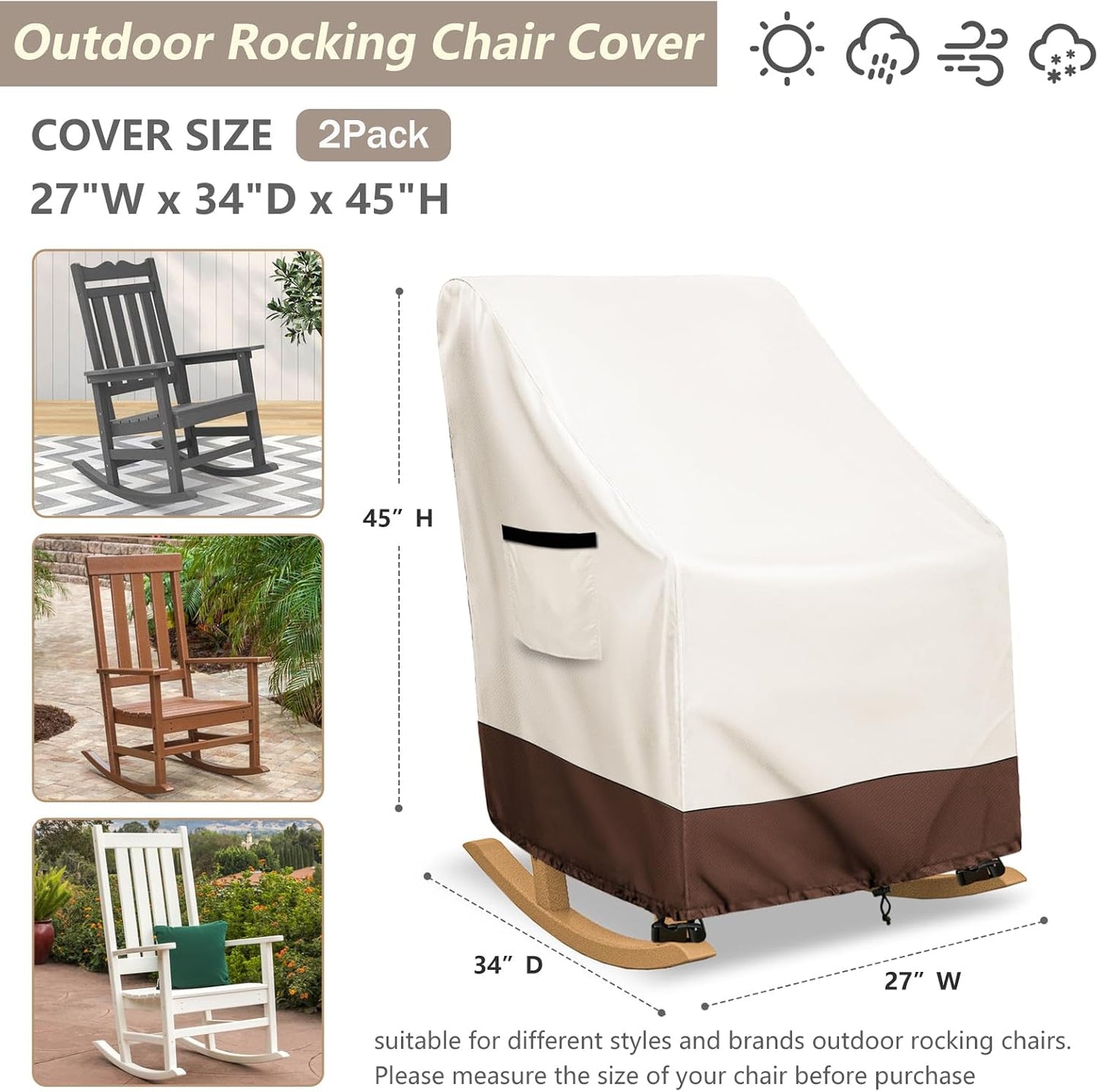 2 Fundas Mecedora 600d Impermeables para Patio 27x34x45