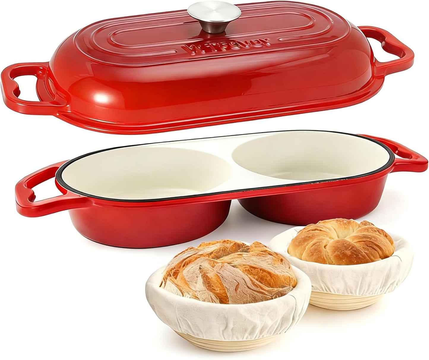 Horno holandés doble hierro fundido esmaltado con tapa