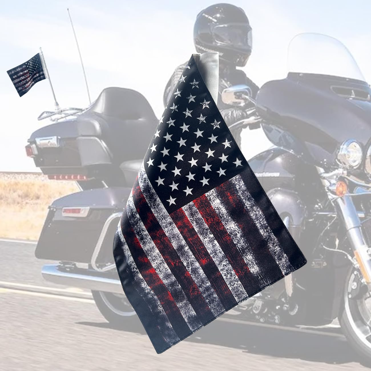 Bandera motocicleta EE.UU. 6x9" doble cara 3/8"