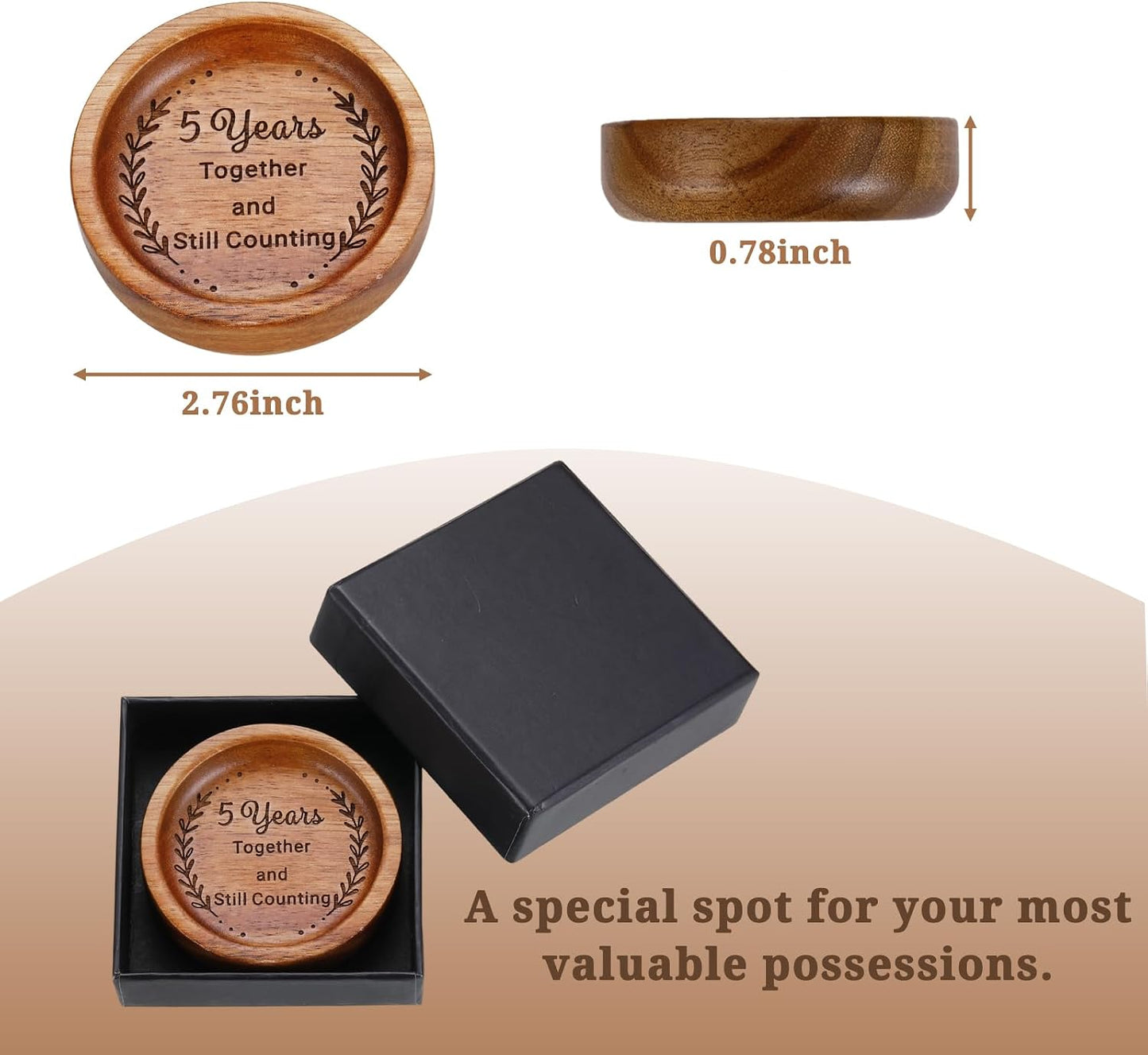 Plato madera anillos 5º aniversario regalo pareja