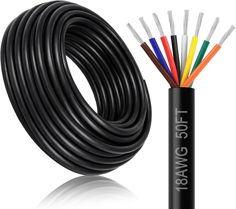 Cable eléctrico 8 conductores 18 AWG negro PVC trenzado