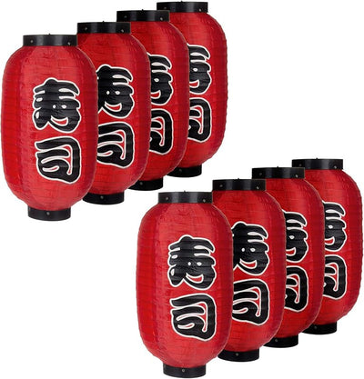 Faroles Chochin seda rojos 14pulg set 8