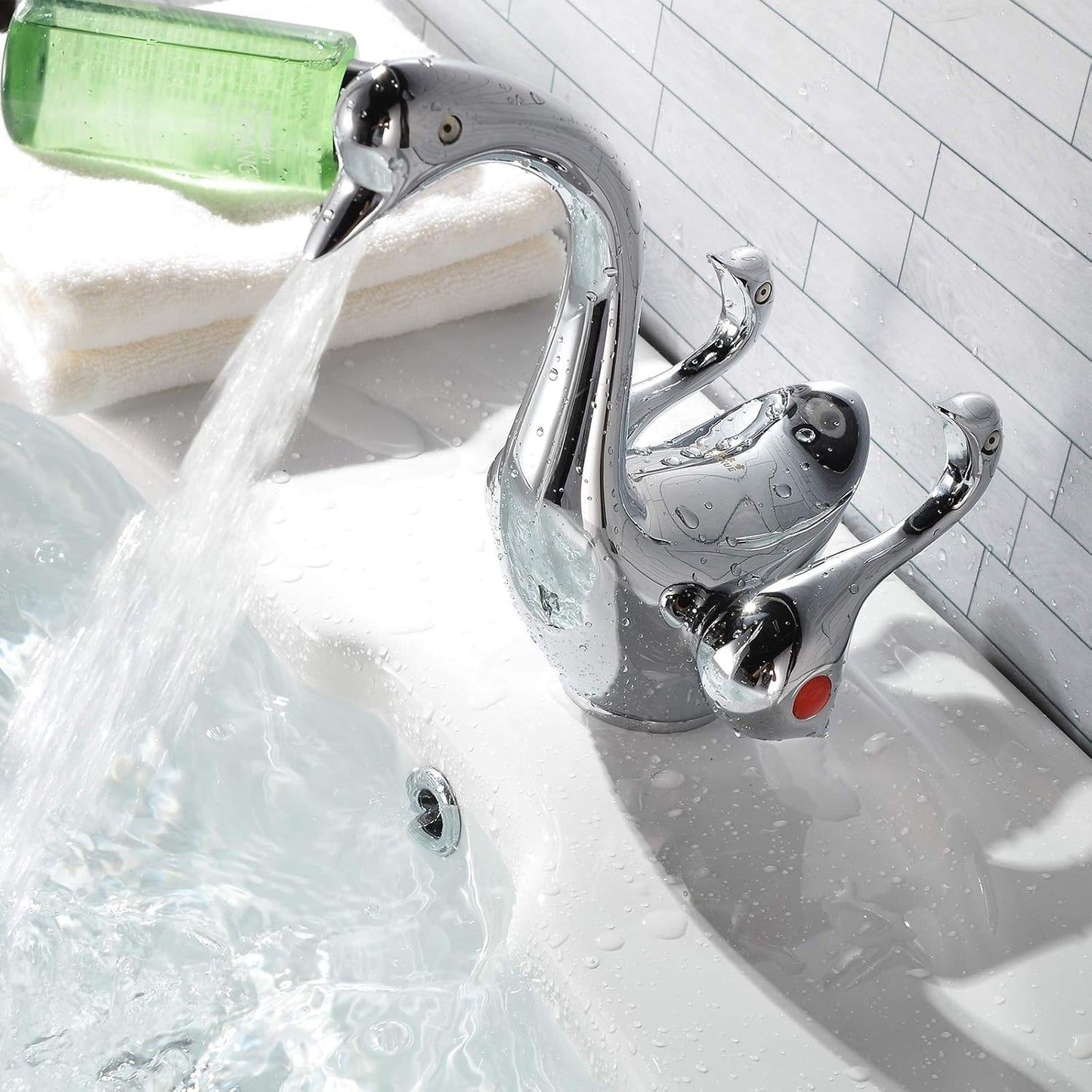 Grifo baño cromado doble mango palanca cisne