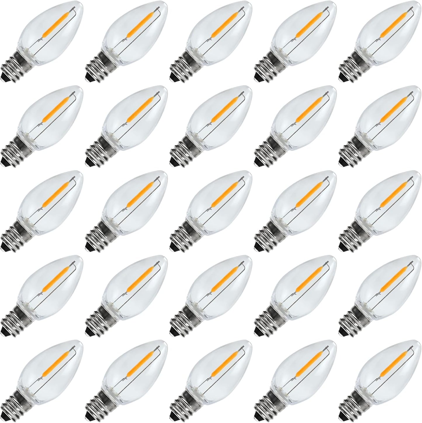 25 Bombillas LED C7 E12 0.6W Blanco Cálido