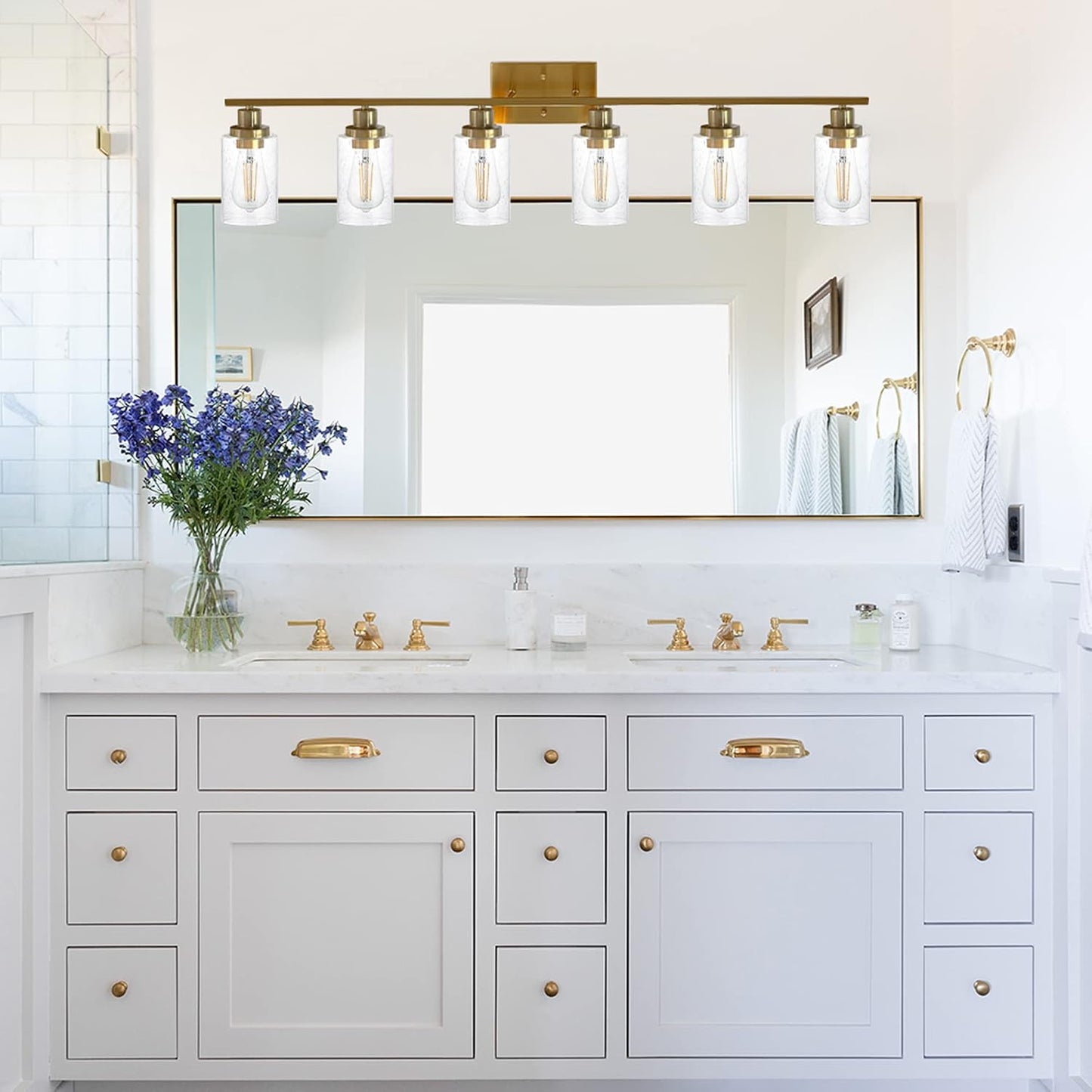 6 Luces Latón Cepillado Aplique Baño Vidrio Burbujeado