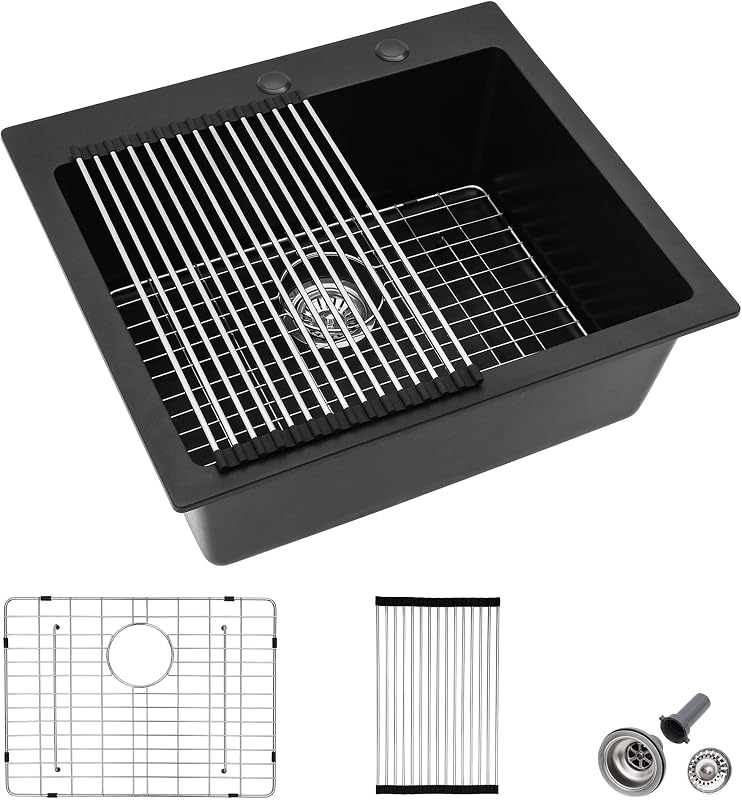 Fregadero cocina granito cuarzo 25x22 negra mate empotrable