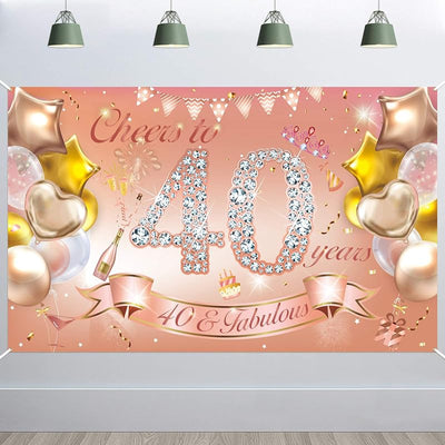 Pancarta tela cumpleaños 40 color oro rosa decoración fiesta