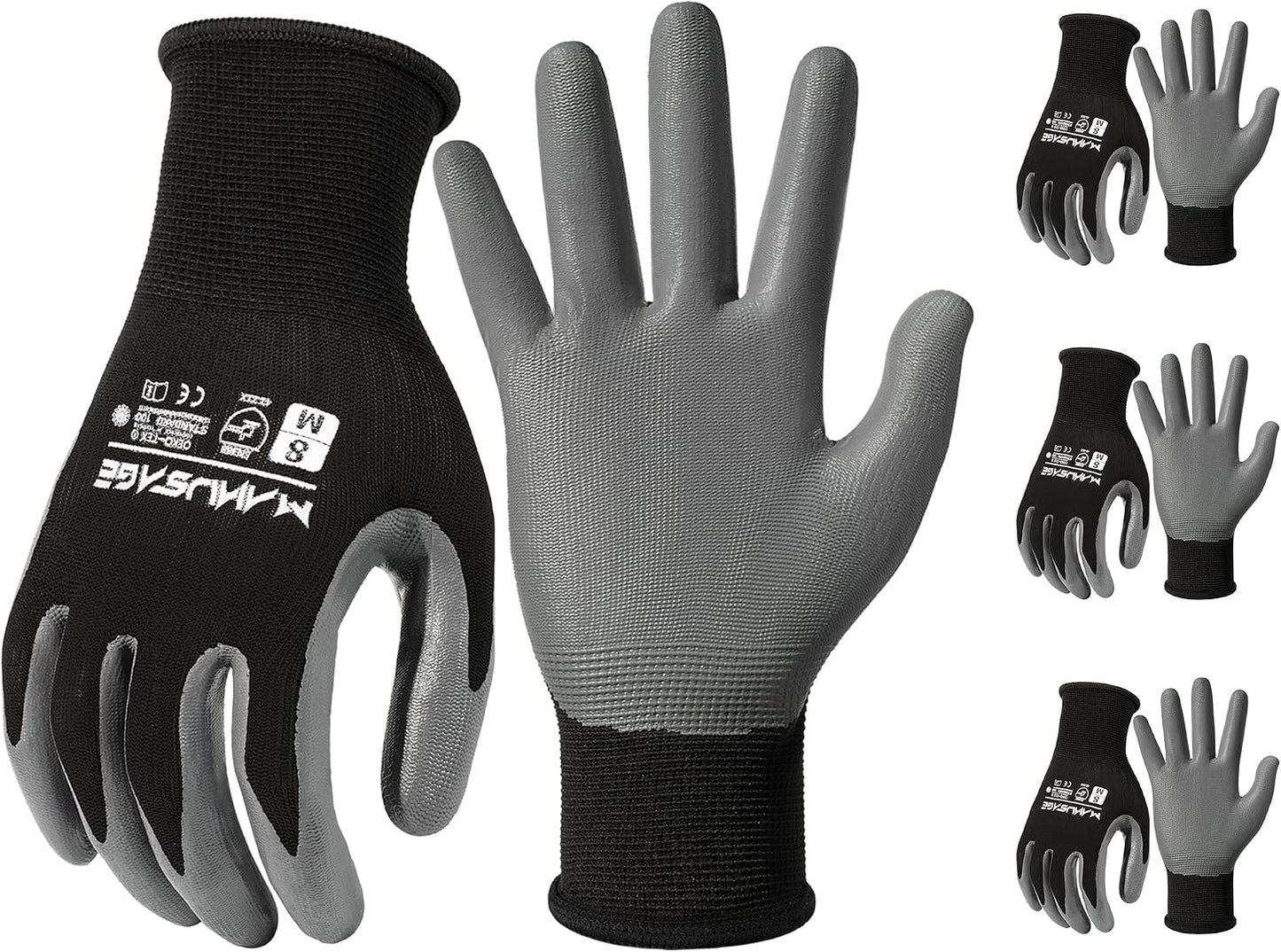 Guantes trabajo seguridad ultradelgados negros talla M 3 pares