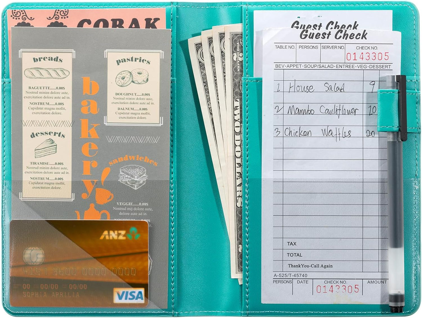 Libreta servidores cuero con bolsillos transparentes