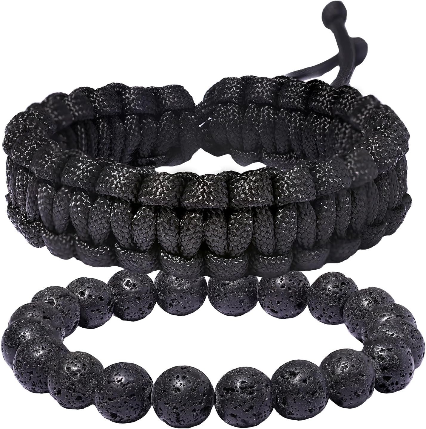 2 Pulseras Ajustables Cuerda Paracaídas Cuentas Lava Unisex
