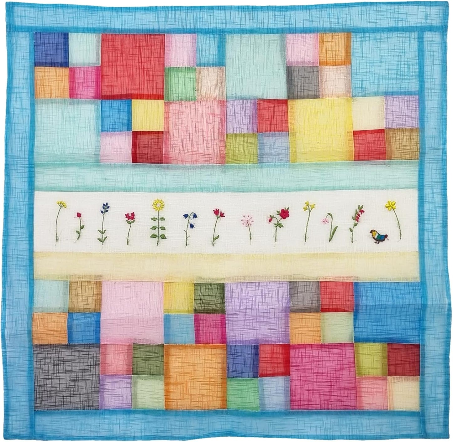 Mantel bordado tradicional 20pulg diseño floral azul