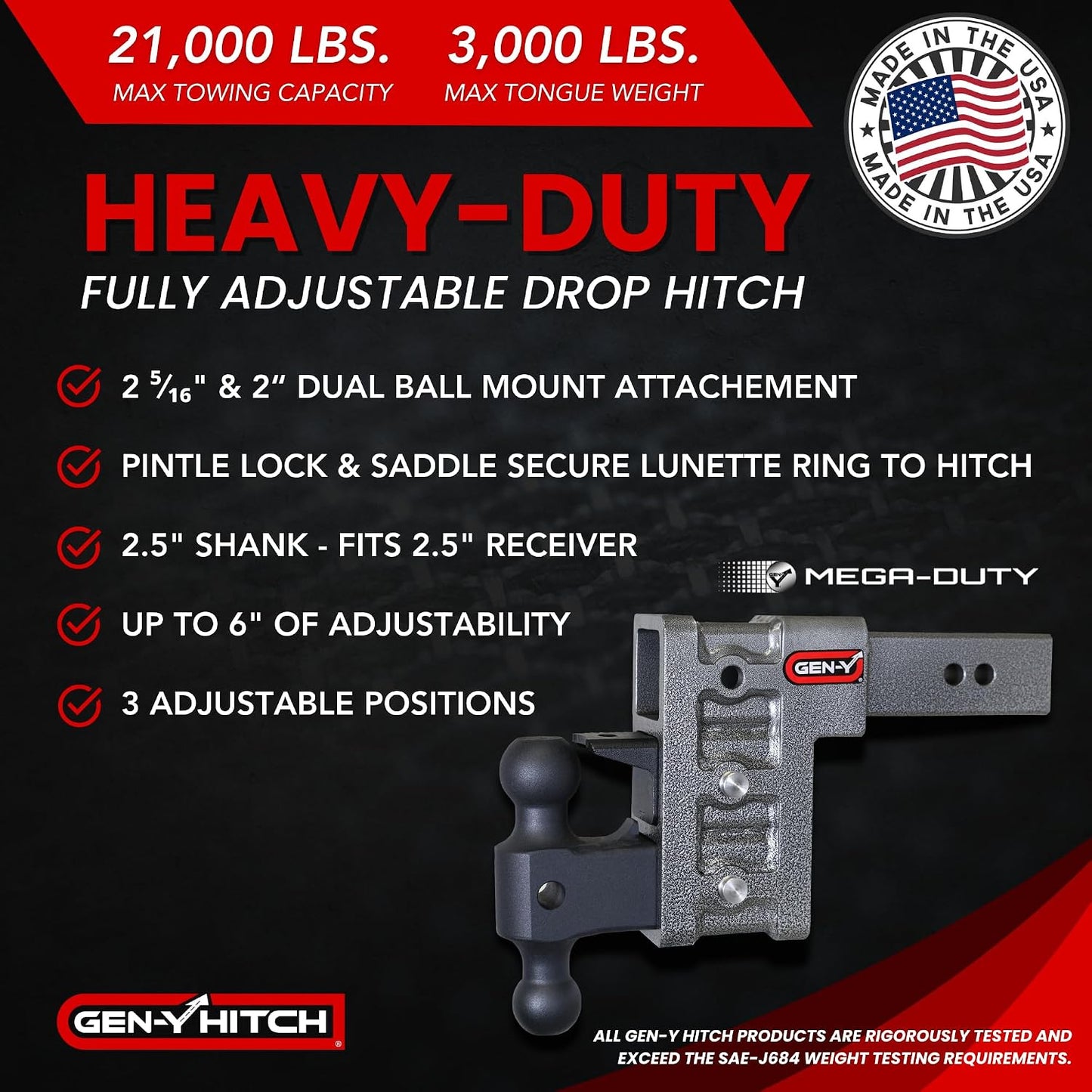 Enganche remolque clase V pivote ajustable 21000 lb 6"