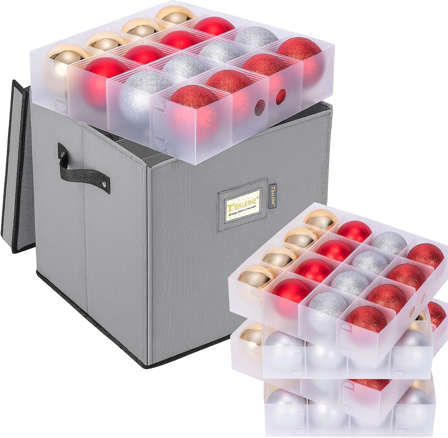 Caja almacenamiento adornos navideños con divisores gris